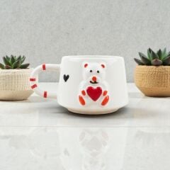 Kabartma Kalpli Ayıcık Desenli Seramik Kupa