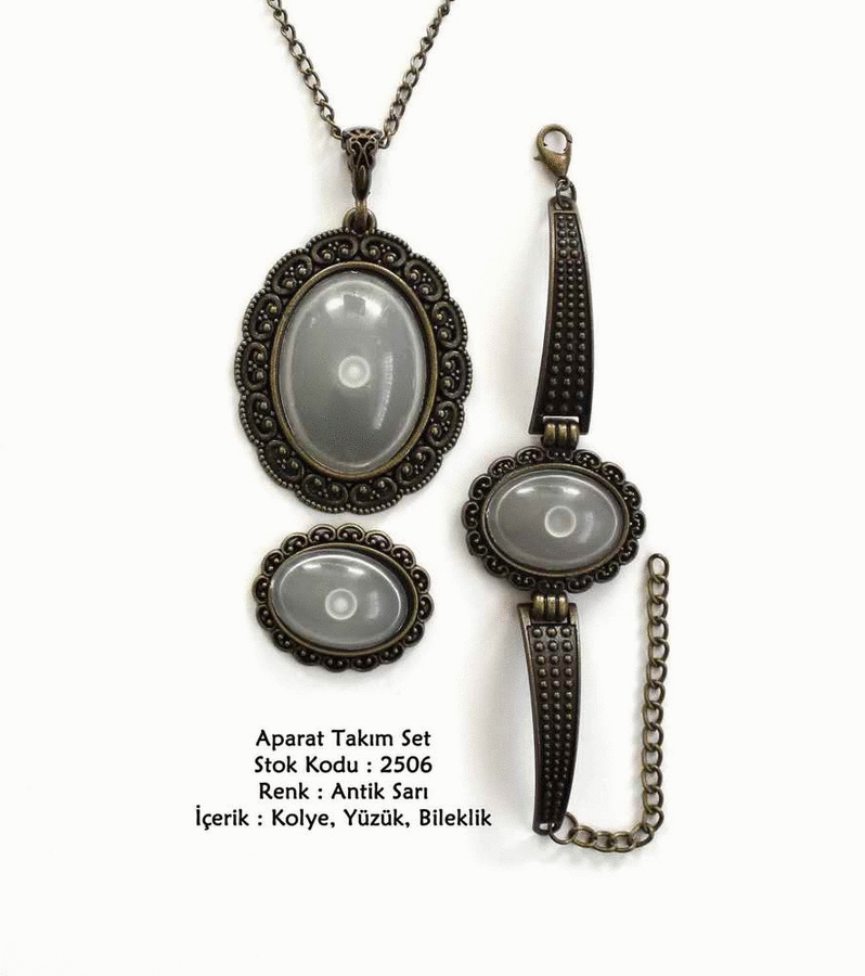 Kolye Bileklik Yüzük Aparat Takım Set 2506 Antik Sarı