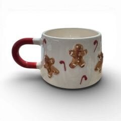 Kabartma Kurabiye Adam Gingerbread Desenli Seramik Kupa