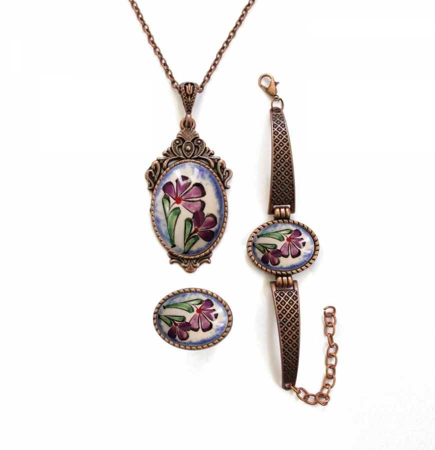 İlbay Çini Takı Kolye Bileklik Yüzük Seti 2419DS075