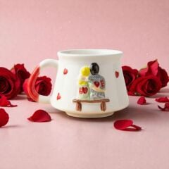 Love Yazılı Sevgili Kupa, Kabartma Figürlü Love Yazılı Seramik Kupa, Sevgiliye El İşi Hediyelik Kupa