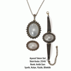 Kolye Bileklik Yüzük Aparat Takım Set 2546 Antik Sarı