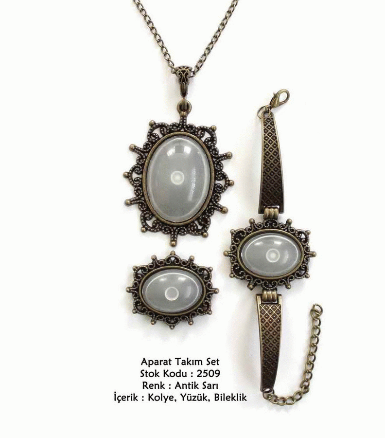 Kolye Bileklik Yüzük Aparat Takım Set 2509 Antik Sarı