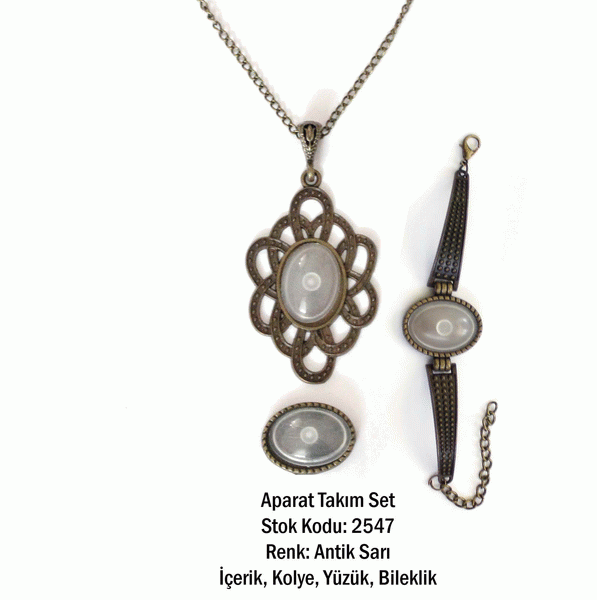 Kolye Bileklik Yüzük Aparat Takım Set 2547 Antik Sarı