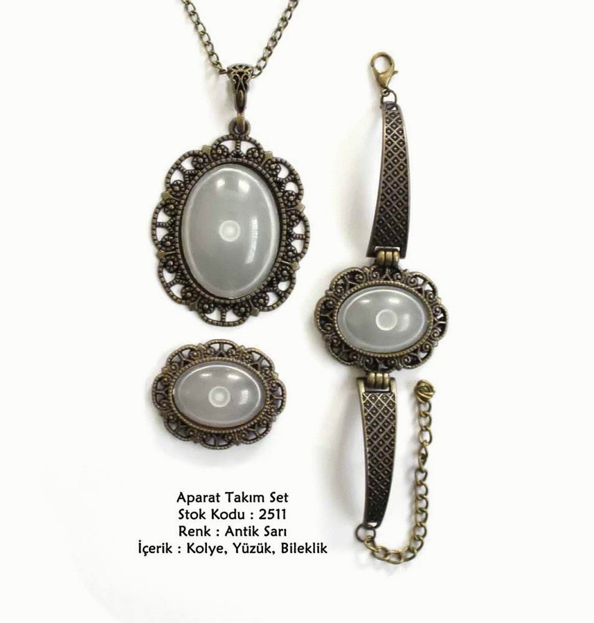 Kolye Bileklik Yüzük Aparat Takım Set 2511 Antik Sarı