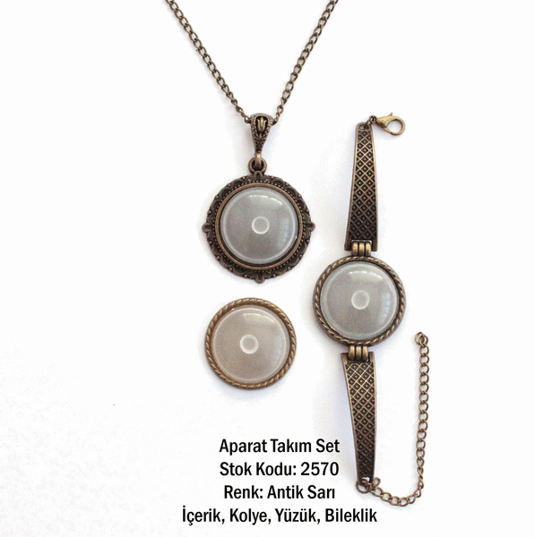 Kolye Bileklik Yüzük Aparat Takım Set 2570 Antik Sarı