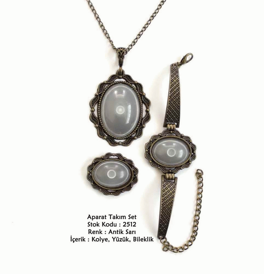 Kolye Bileklik Yüzük Aparat Takım Set 2512 Antik Sarı