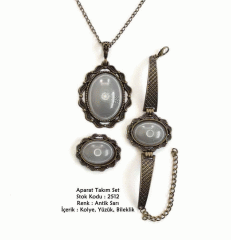 Kolye Bileklik Yüzük Aparat Takım Set 2512 Antik Sarı