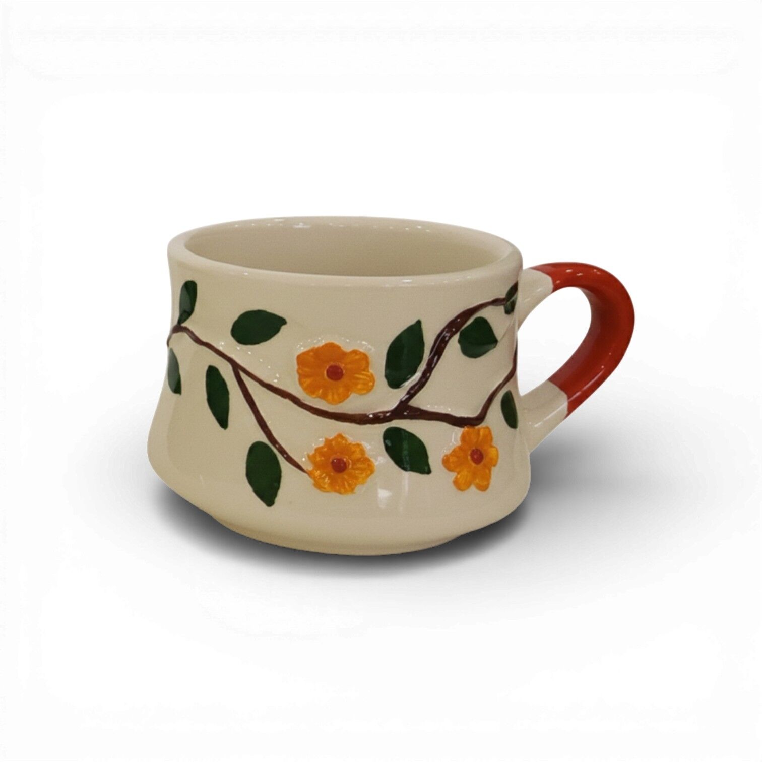 Beni Unutma Çiçeği Koyu Sarı, Üç Boyutlu El İşi Seramik Kabartma Kupa