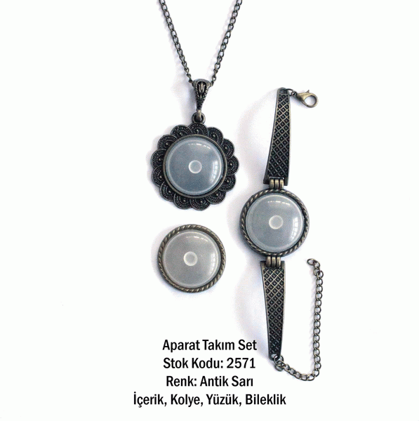Kolye Bileklik Yüzük Aparat Takım Set 2571 Antik Sarı