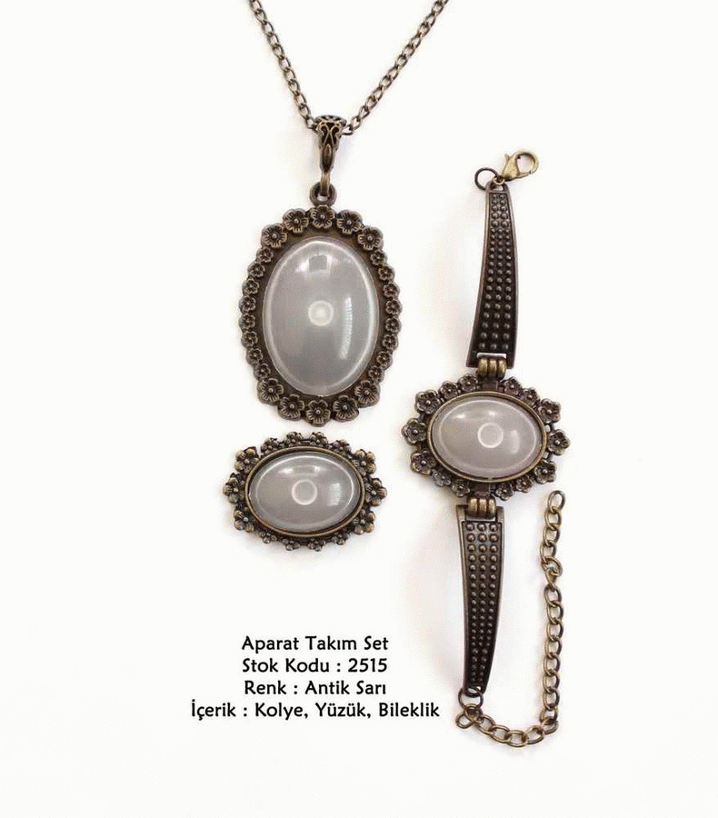 Kolye Bileklik Yüzük Aparat Takım Set 2515 Antik Sarı