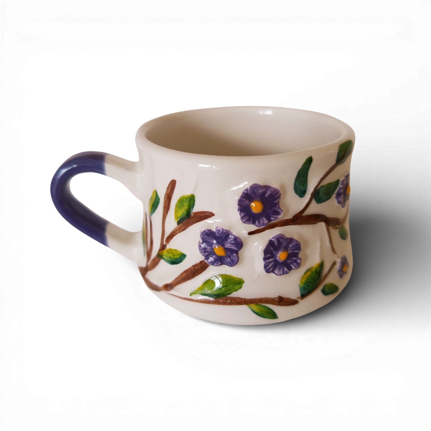 Beni Unutma Çiçeği Mor, İki Boyutlu el İşi Kabartma Seramik Kupa, Hediyelik Kupa Bardak