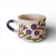 Beni Unutma Çiçeği Mor, İki Boyutlu el İşi Kabartma Seramik Kupa, Hediyelik Kupa Bardak