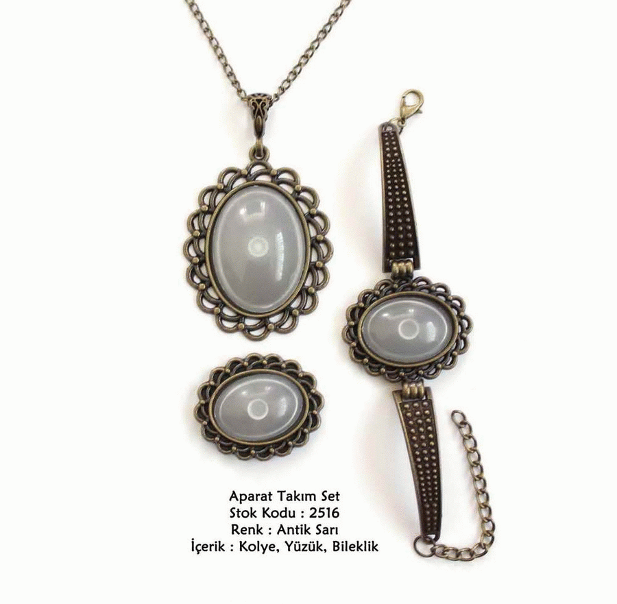 Kolye Bileklik Yüzük Aparat Takım Set 2516 Antik Sarı