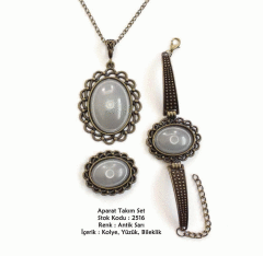 Kolye Bileklik Yüzük Aparat Takım Set 2516 Antik Sarı