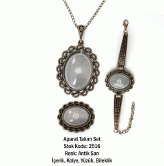 Kolye Bileklik Yüzük Aparat Takım Set 2516 Antik Sarı