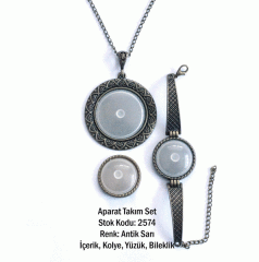 Kolye Bileklik Yüzük Aparat Takım Set 2574 Antik Sarı