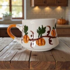 Kabartma Kabak Desenli Kupa, Balkabağı Desenli Seramik Kupa