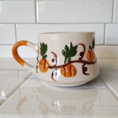 Kabartma Kabak Desenli Kupa, Balkabağı Desenli Seramik Kupa