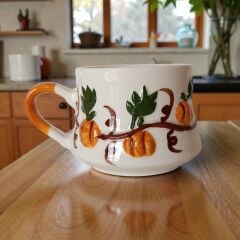 Kabartma Kabak Desenli Kupa, Balkabağı Desenli Seramik Kupa