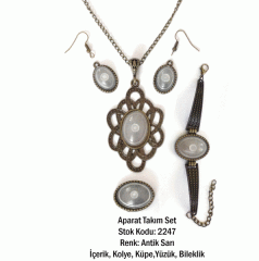 Kolye Bileklik Yüzük Küpe Aparat Takım Set 2247 Antik Sarı