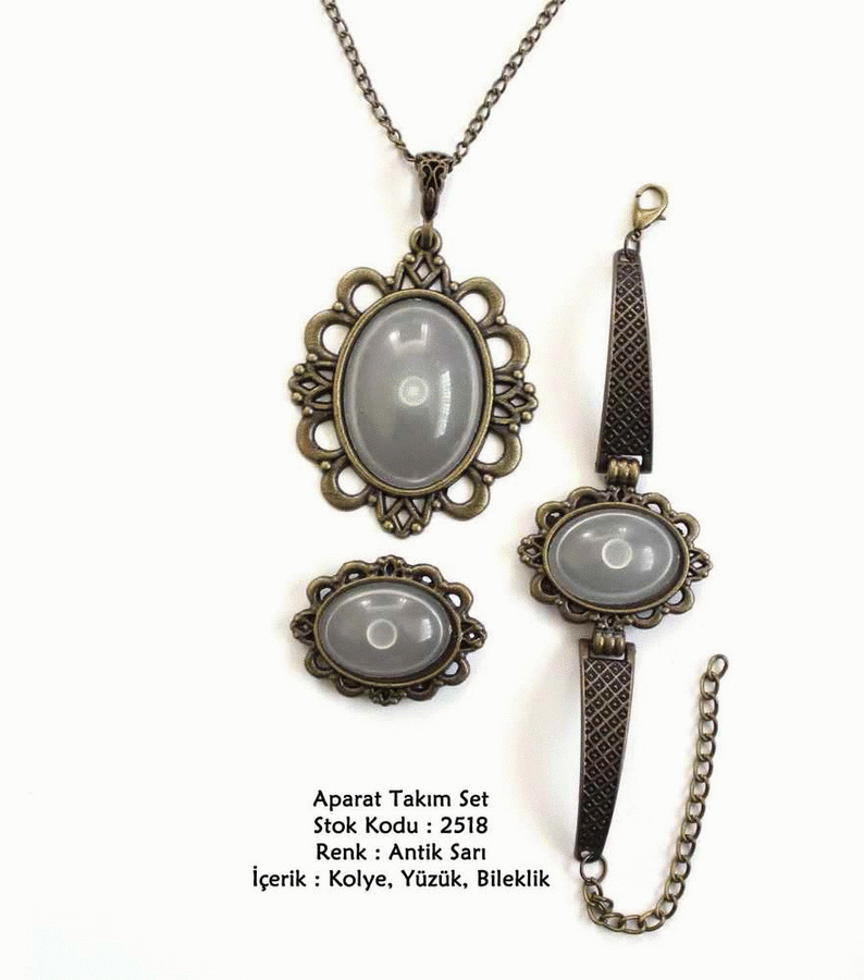 Kolye Bileklik Yüzük Aparat Takım Set 2518 Antik Sarı