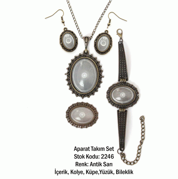 Kolye Bileklik Yüzük Küpe Aparat Takım Set 2246 Antik Sarı