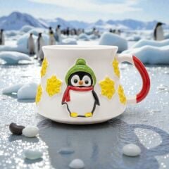 Kabartma Penguen Kupa, Seramik Kupa Bardak