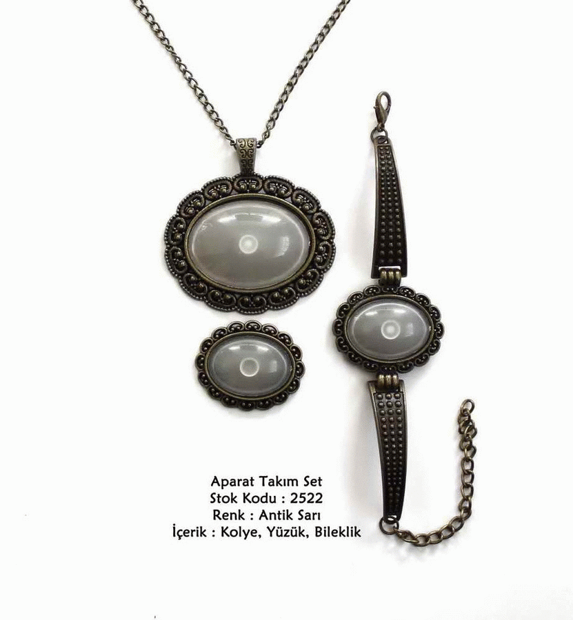 Kolye Bileklik Yüzük Aparat Takım Set 2522 Antik Sarı
