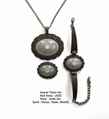 Kolye Bileklik Yüzük Aparat Takım Set 2522 Antik Sarı