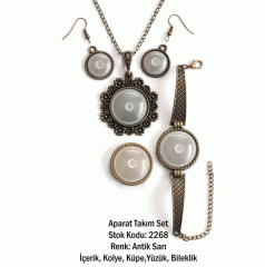 Kolye Bileklik Yüzük Küpe Aparat Takım Set 2268 Antik Sarı