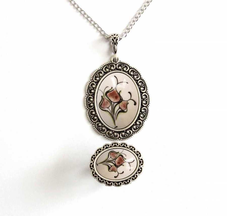 İlbay Çini Takı  Kolye Yüzük Seti 2528DS079