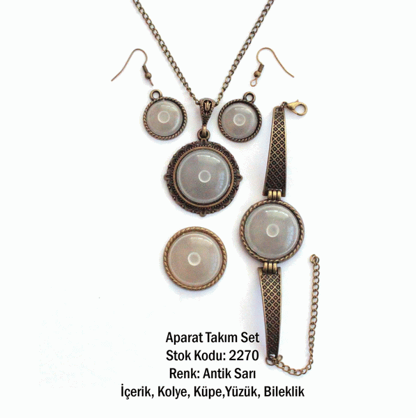 Kolye Bileklik Yüzük Küpe Aparat Takım Set 2270 Antik Sarı