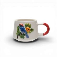 Mavi Kuş Figürlü Kabartma Seramik Kupa