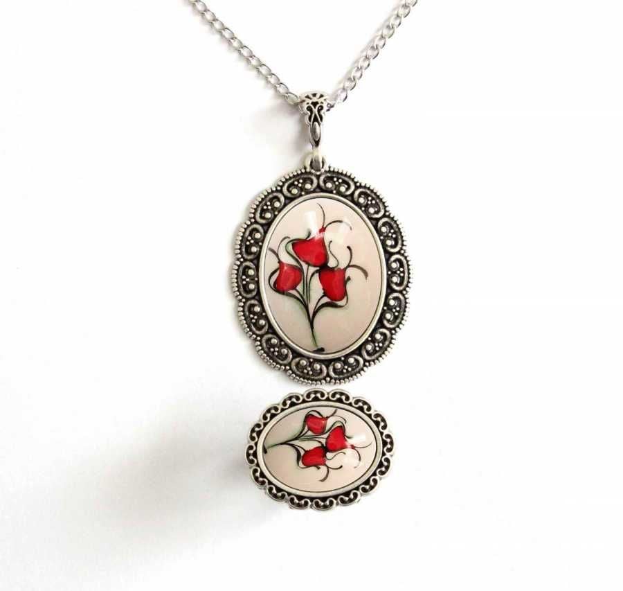 İlbay Çini Takı  Kolye Yüzük Seti 2528DS076