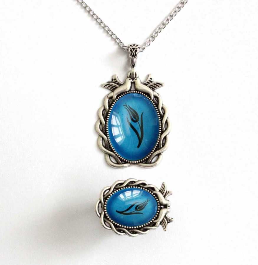 İlbay Çini Takı  Kolye Yüzük Seti 2626DS502