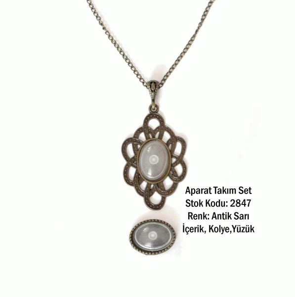 Kolye Yüzük Aparat Takım Set 2847 Antik Sarı