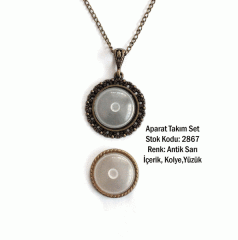 Kolye Yüzük Aparat Takım Set 2867 Antik Sarı