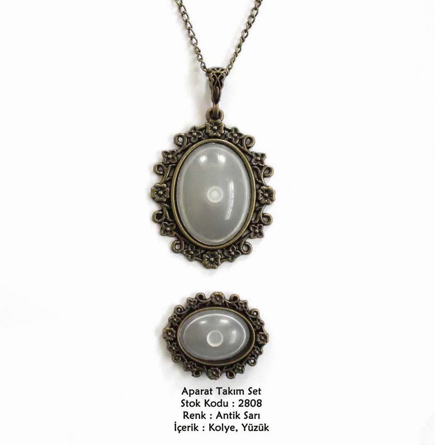 Kolye Yüzük Aparat Takım Set 2808 Antik Sarı