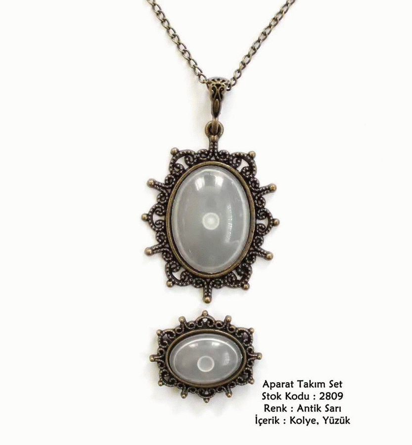 Kolye Yüzük Aparat Takım Set 2809 Antik Sarı