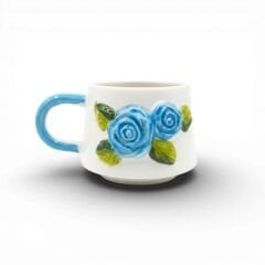 Mavi Renk Gül Figürlü Kabartma Seramik Kupa