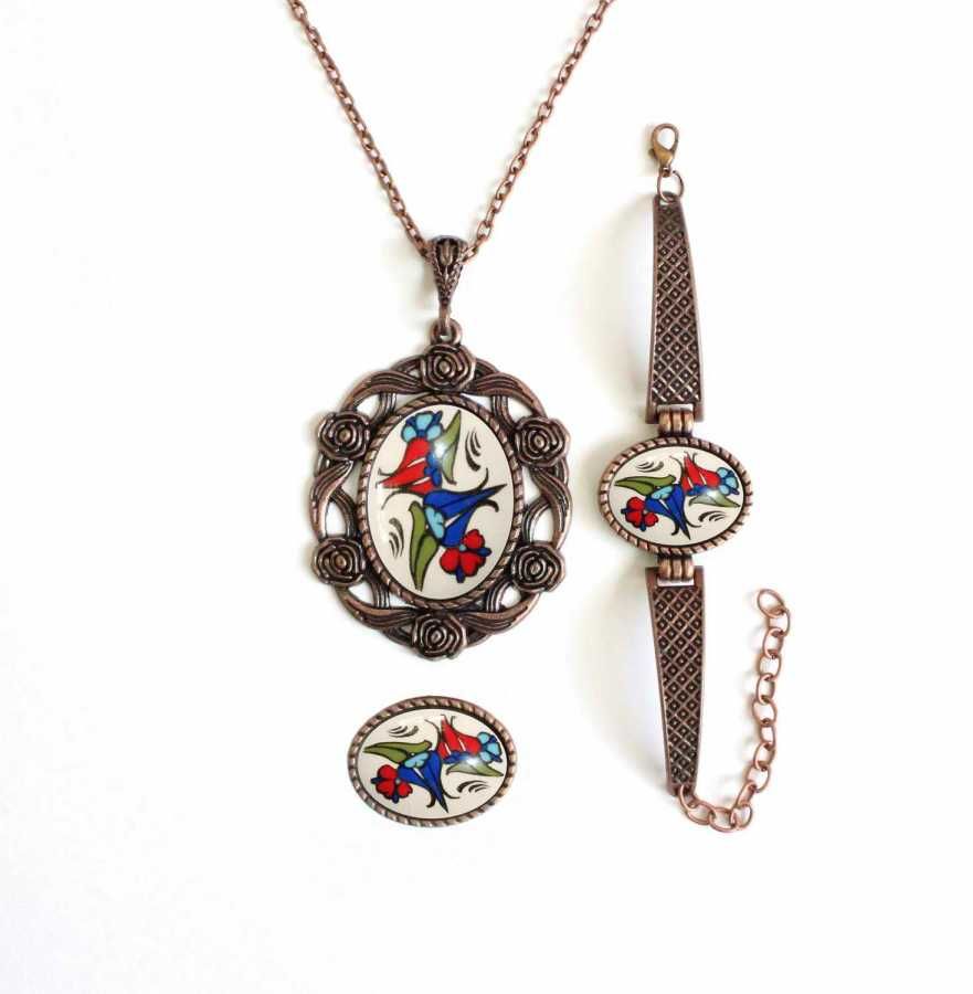 İlbay Çini Takı Kolye Bileklik Yüzük Seti 2420DS038