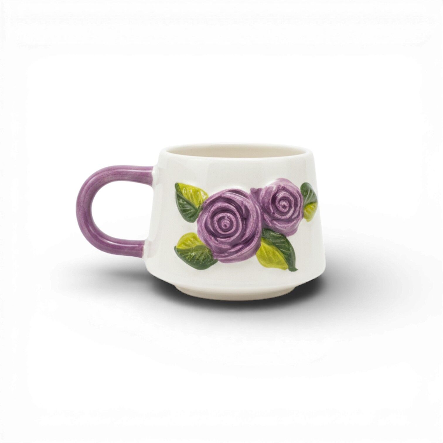 Lila Renk Gül Figürlü Kabartma Seramik Kupa