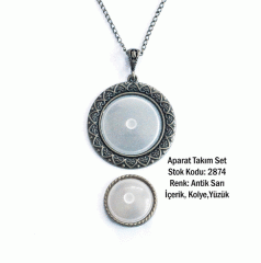 Kolye Yüzük Aparat Takım Set 2874 Antik Sarı
