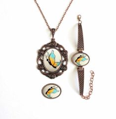 İlbay Çini Takı Kolye Bileklik Yüzük Seti 2420DS098