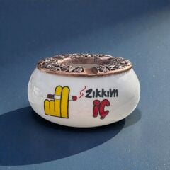 Zıkkkım İç Yazılı Metal Kapaklı Seramik Poyraz Küllük | Rüzgar Küllüğü | Dış Mekan Küllüğü