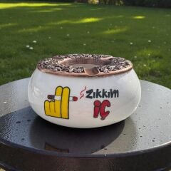 Zıkkkım İç Yazılı Metal Kapaklı Seramik Poyraz Küllük | Rüzgar Küllüğü | Dış Mekan Küllüğü