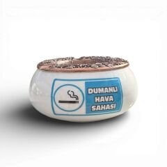 Dumanlı Hava Sahası Yazılı Metal Kapaklı Seramik Poyraz Küllük | Rüzgar Küllüğü | Dış Mekan Küllüğü