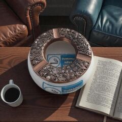 Dumanlı Hava Sahası Yazılı Metal Kapaklı Seramik Poyraz Küllük | Rüzgar Küllüğü | Dış Mekan Küllüğü