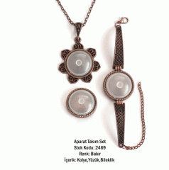 Kolye Bileklik Yüzük Aparat Takım Set 2469 Bakır Kaplama